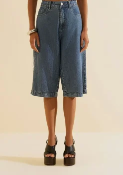 Bermuda Jeans Reta Índigo Azul