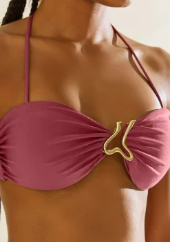 Biquíni Morena Rosa Tomara Que Caia Com Bojo Calcinha Inteira Fina Marrom