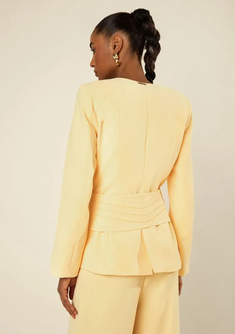 Blazer Morena Rosa Ajustado Manga Longa Padrão Amarelo