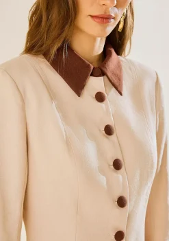 Blazer Morena Rosa Ajustado Manga Longa Alongado Bege