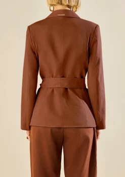 Blazer Morena Rosa Solto Manga Longa Padrão Marrom