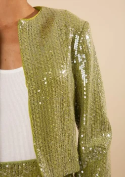 Blazer Morena Rosa Solto Manga Longa Cropped Verde