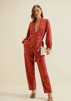 Blazer Morena Rosa Solto Manga Longa Padrão Vermelho