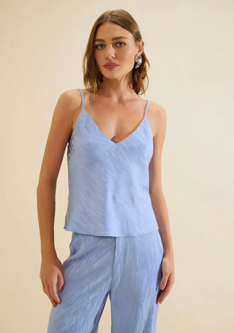 Blusa Ajustada Decote V Miragem Azul