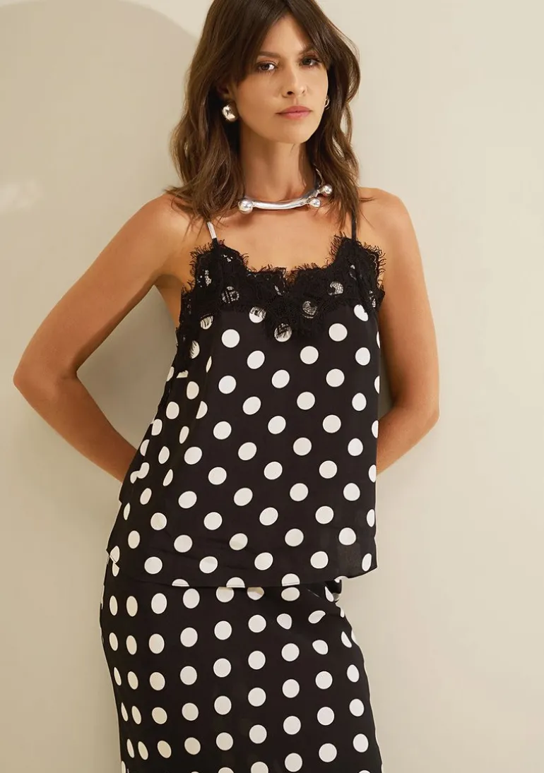 Blusa Alça Fina Sonata Preto/branco
