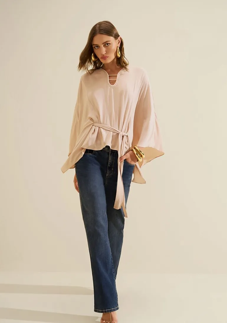 Blusa Decote V Aéria Bege