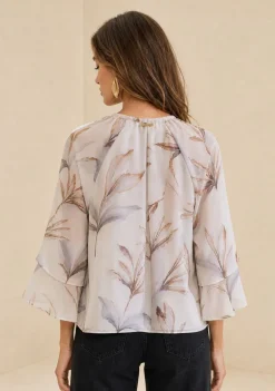 Blusa Decote V Flora Azul