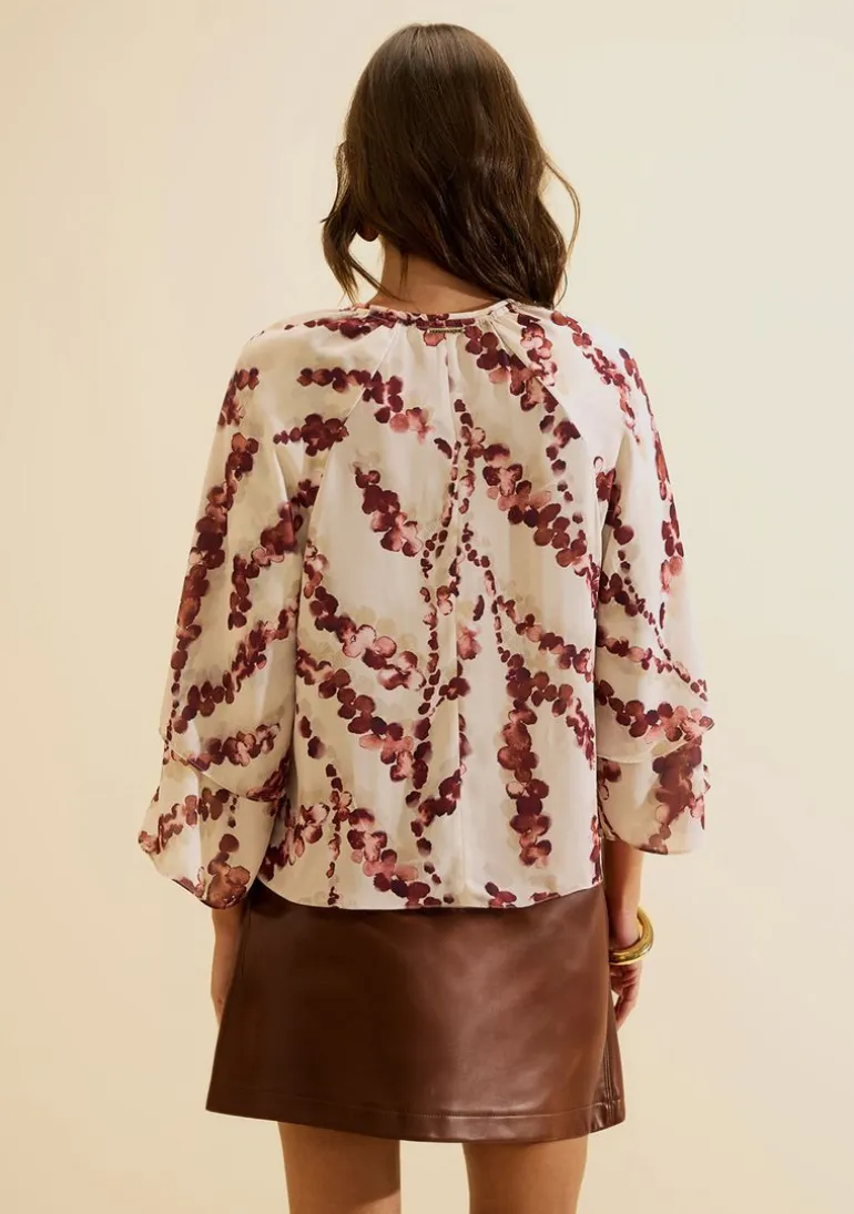 Blusa Decote V Flora Bege