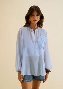 Blusa Decote V Origem Azul