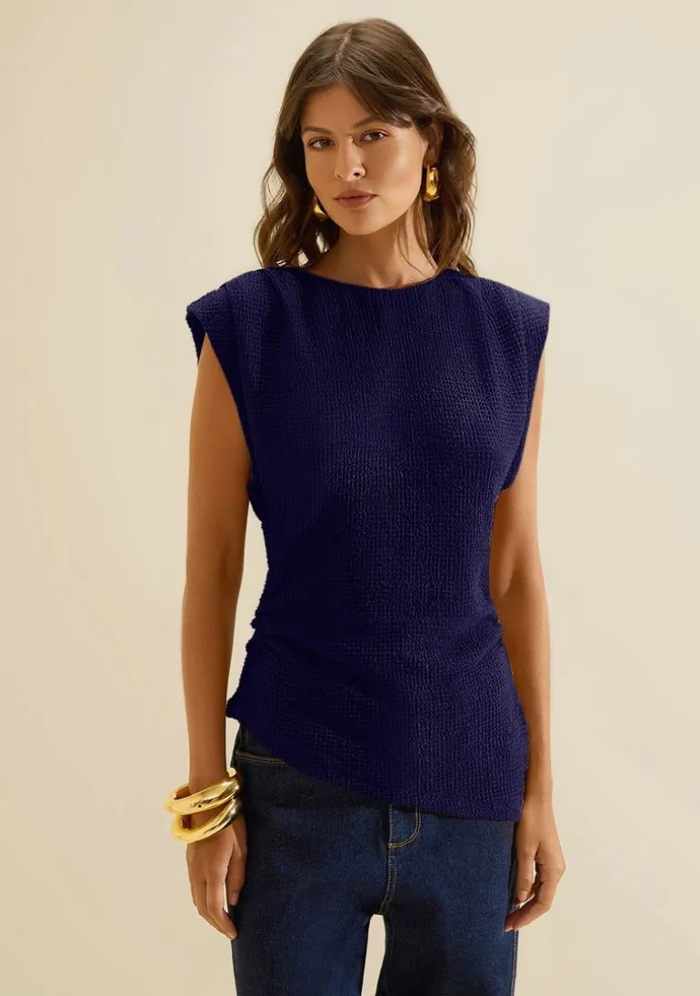 Blusa Manga Curta Favo Azul