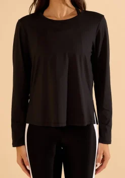 Blusa Morena Rosa Ajustada Decote Careca Manga Longa Padrão Preto