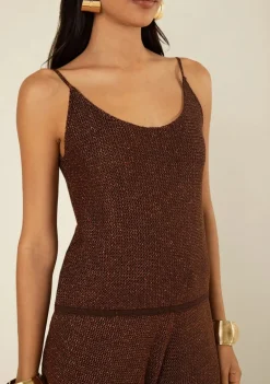 Blusa Morena Rosa Ajustada Decote Costas Sem Manga Padrão Marrom