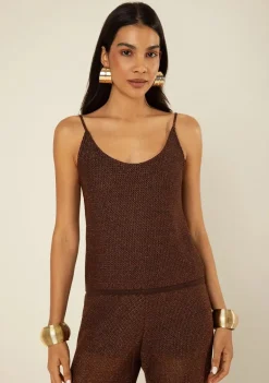 Blusa Morena Rosa Ajustada Decote Costas Sem Manga Padrão Marrom