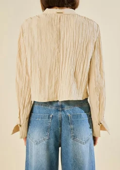 Blusa Morena Rosa Ajustada Decote V Manga Longa Padrão Bege