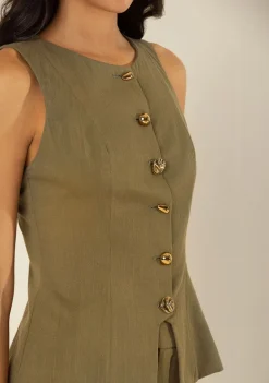 Blusa Morena Rosa Ajustada Decote Canoa Sem Manga Padrão Verde