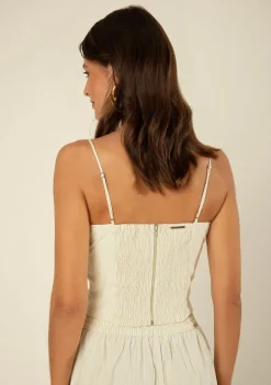 Blusa Morena Rosa Ajustada Decote Reto Sem Manga Padrão Bege
