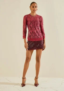 Blusa Morena Rosa Ajustada Decote Careca Manga Curta Padrão Bordo