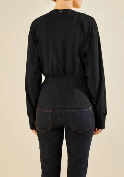 Blusa Morena Rosa Ajustada Decote V Sem Manga Padrão Preto
