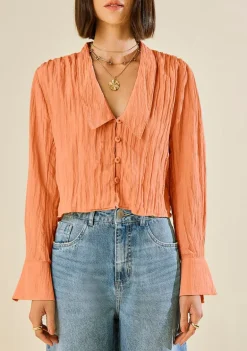 Blusa Morena Rosa Ajustada Decote V Manga Longa Padrão Marrom