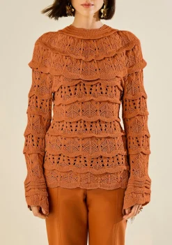 Blusa Morena Rosa Ajustada Decote Careca Manga Longa Alongada Marrom