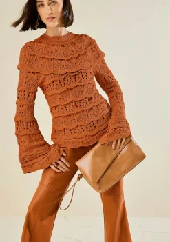 Blusa Morena Rosa Ajustada Decote Careca Manga Longa Alongada Marrom