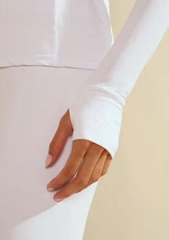 Blusa Morena Rosa Ajustada Decote Careca Manga Longa Padrão Branco