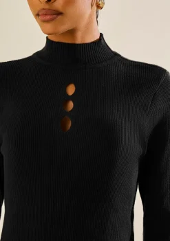 Blusa Morena Rosa Ajustada Gola Alta Manga Longa Padrão Preto