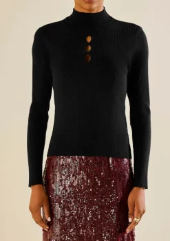 Blusa Morena Rosa Ajustada Gola Alta Manga Longa Padrão Preto