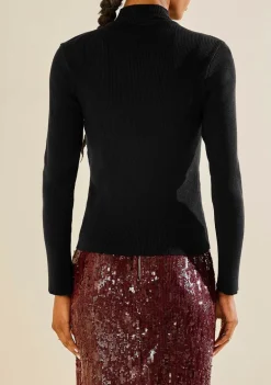 Blusa Morena Rosa Ajustada Gola Alta Manga Longa Padrão Preto