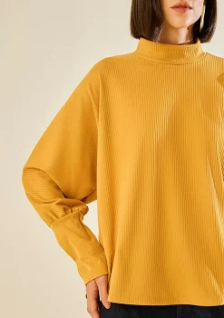 Blusa Morena Rosa Ajustada Gola Alta Manga Longa Padrão Amarelo