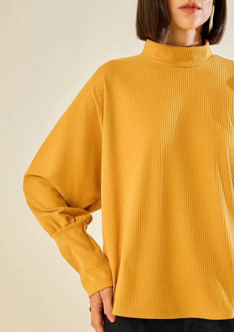 Blusa Morena Rosa Ajustada Gola Alta Manga Longa Padrão Amarelo