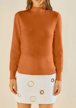 Blusa Morena Rosa Ajustada Gola Alta Manga Longa Padrão Caramelo