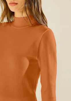 Blusa Morena Rosa Ajustada Gola Alta Manga Longa Padrão Caramelo