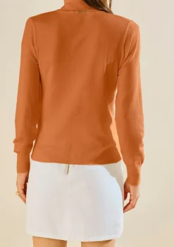 Blusa Morena Rosa Ajustada Gola Alta Manga Longa Padrão Caramelo