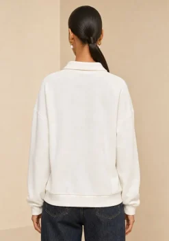Blusa Morena Rosa Oversized Decote Careca Manga Longa Padrão Off White