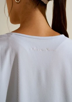 Blusa Morena Rosa Solta Decote Careca Manga Curta Cropped Azul