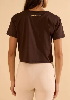 Blusa Morena Rosa Solta Decote Careca Manga Curta Padrão Marrom
