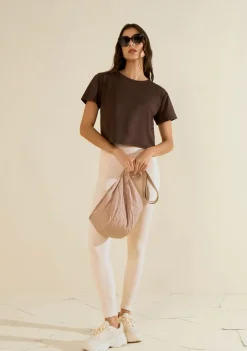 Blusa Morena Rosa Solta Decote Careca Manga Curta Padrão Marrom