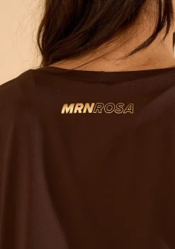 Blusa Morena Rosa Solta Decote Careca Manga Curta Padrão Marrom