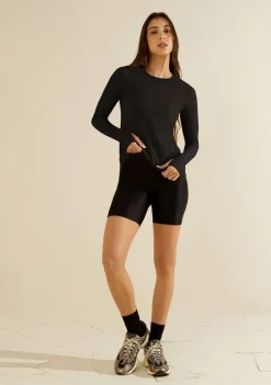 Blusa Morena Rosa Solta Decote Careca Manga Longa Padrão Preto