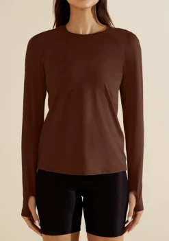 Blusa Morena Rosa Solta Decote Careca Manga Longa Padrão Marrom