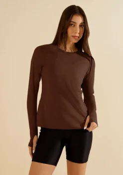 Blusa Morena Rosa Solta Decote Careca Manga Longa Padrão Marrom