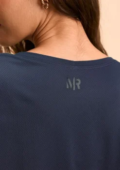 Blusa Morena Rosa Solta Decote Careca Manga Curta Cropped Azul Escuro