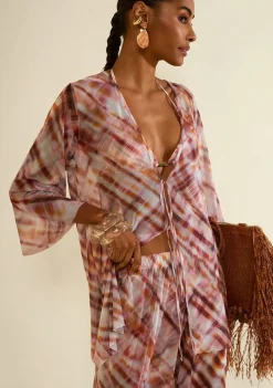 Blusa Morena Rosa Solta Decote V Manga Longa Padrão Rosa
