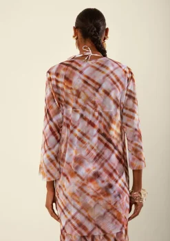 Blusa Morena Rosa Solta Decote V Manga Longa Padrão Rosa