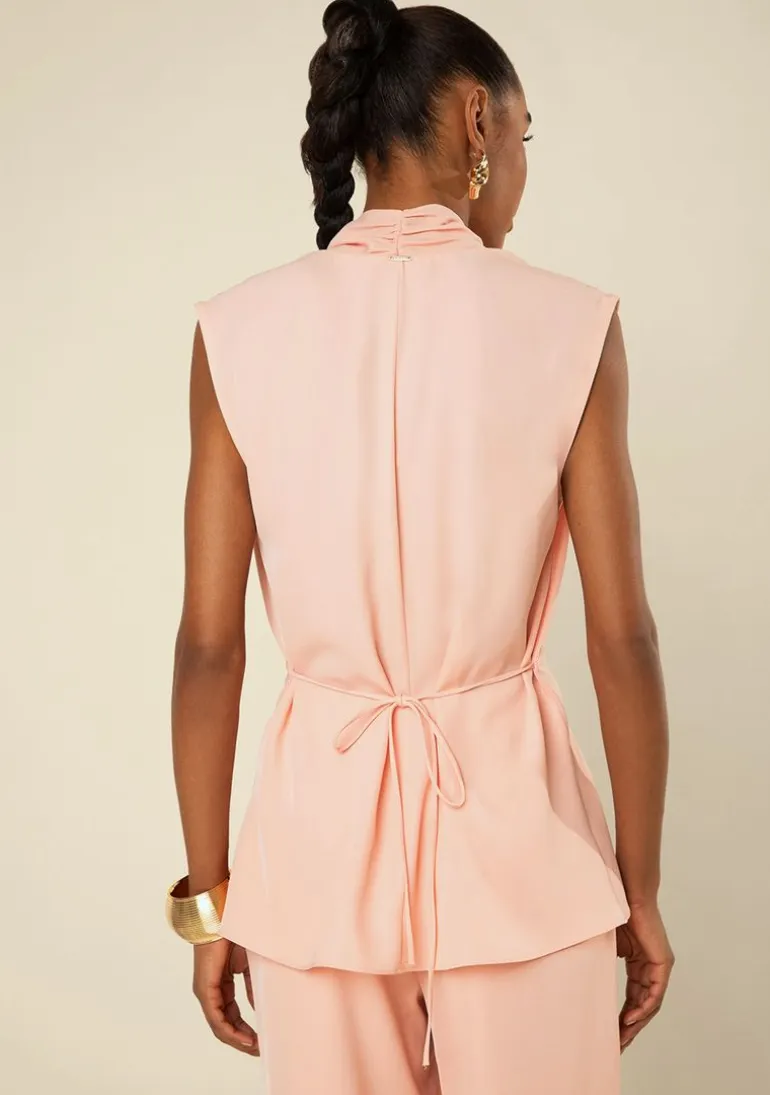 Blusa Morena Rosa Solta Decote V Sem Manga Padrão Rosa