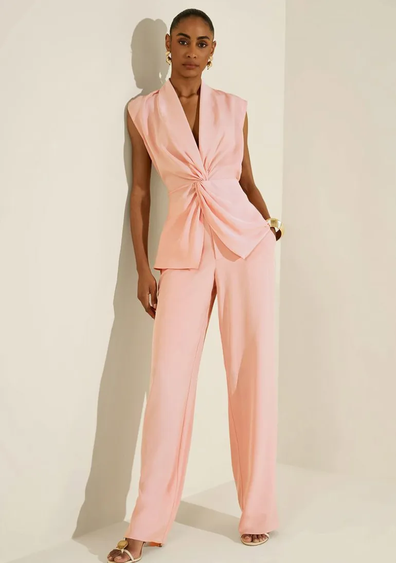Blusa Morena Rosa Solta Decote V Sem Manga Padrão Rosa