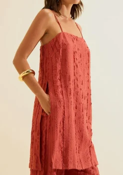 Blusa Morena Rosa Solta Decote Reto Sem Manga Alongada Vermelho