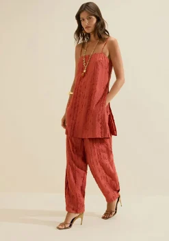 Blusa Morena Rosa Solta Decote Reto Sem Manga Alongada Vermelho