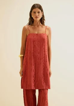 Blusa Morena Rosa Solta Decote Reto Sem Manga Alongada Vermelho